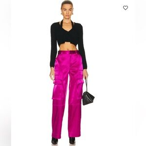 FRAME Relaxed Straight Cargo Pants Magenta Satin 2